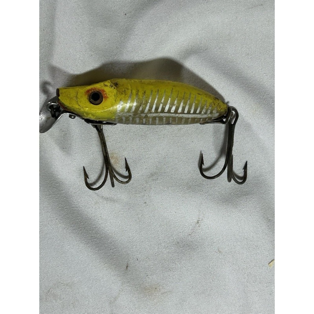 Vintage Heddon River Runt Spook Floater Yellow Greenish Red Eyes Fishing Lure
